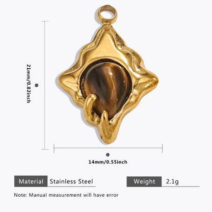 Vintage Handmade DIY Stainless Steel Gold Plated Tiger Eye Stone Charm Pendant for Necklace Jewelry Making