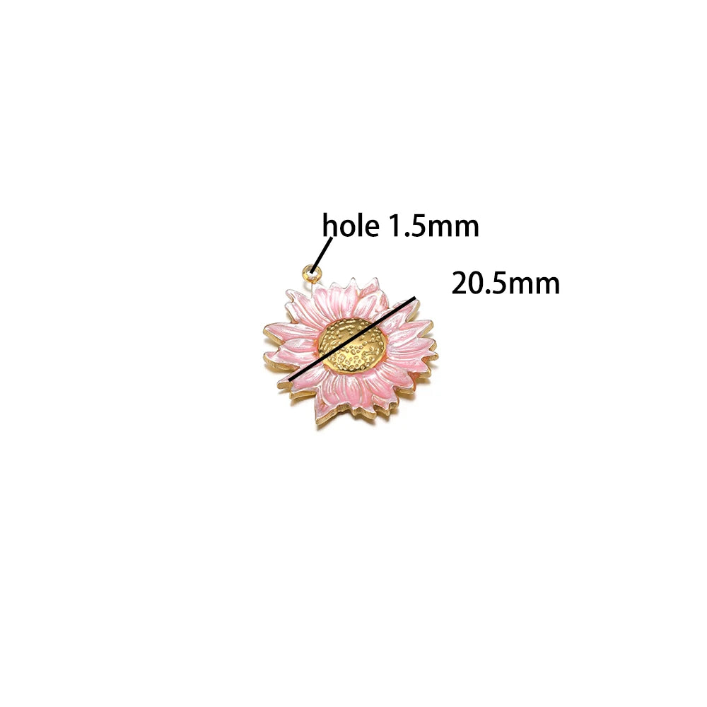 Diy Handmade Jewelry Accessories Stainless Steel 18k Gold  Enamel Sunflower Charms Pendant for Jewelry Earrings Necklace Making
