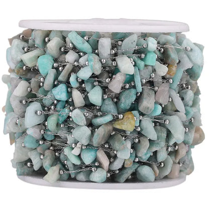 A2761 Fashion Natural Stone Beads Beaded Chain Rosary Amethyst Turquoise Beads Chain Stainless Steel for Jewelry Making