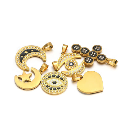 Women's Fashion Accessory Stainless Steel Gold Plated Enamel Eyes Heart Cross Charm Pendant for DIY Jewelry Making