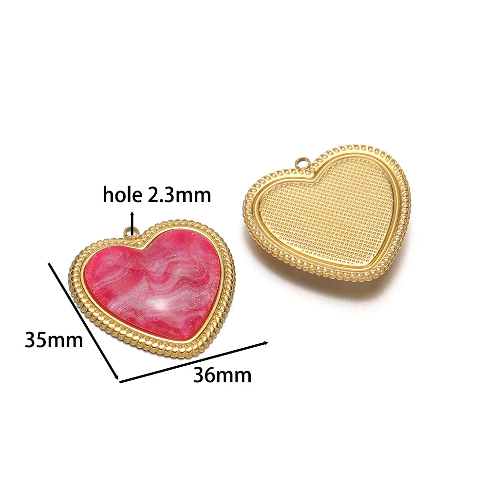 Trendy  Stainless Steel 18k Gold Plated Enamel Big Heart Charm Pendant for Diy Jewelry Making Wholesale