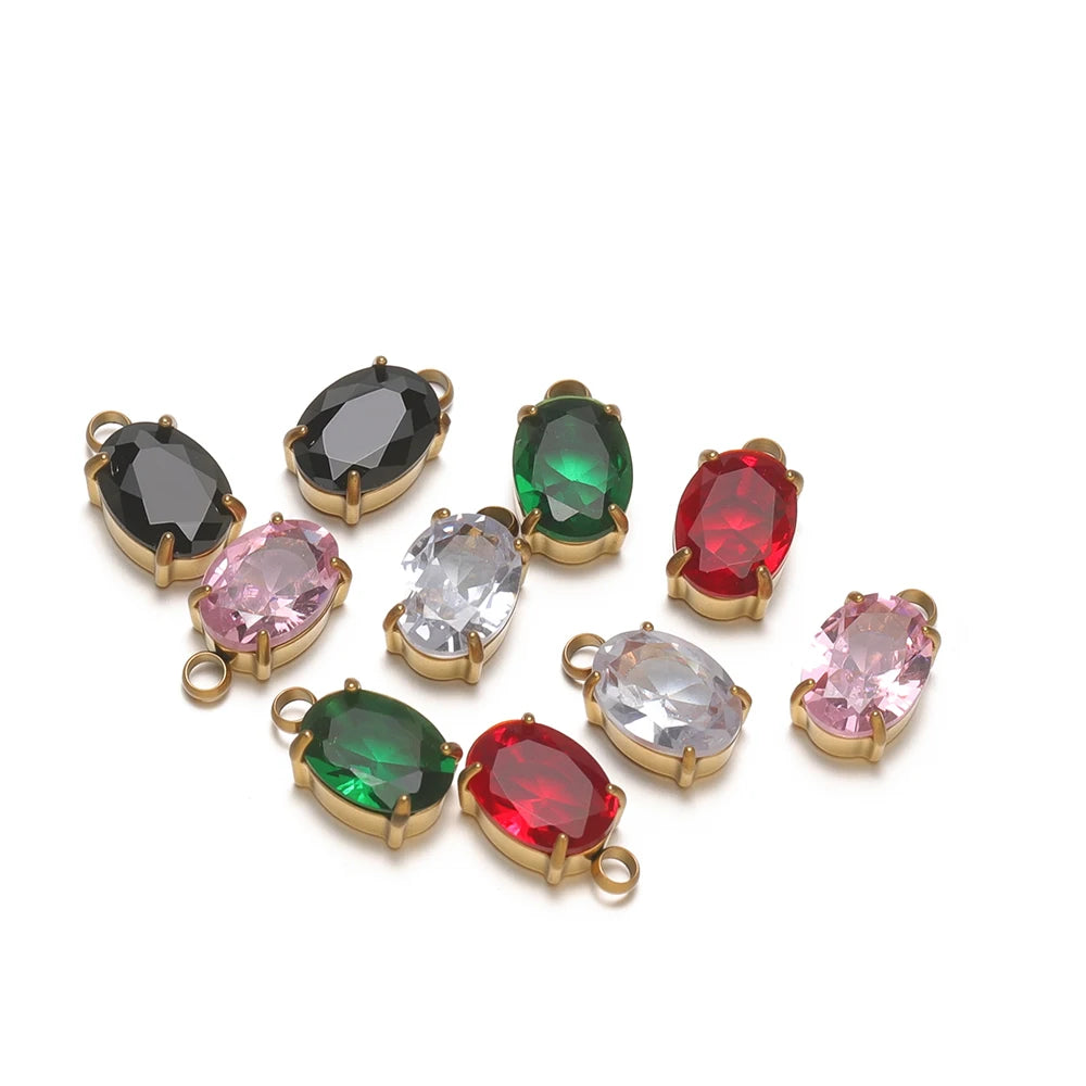 Wholesale Stainless Steel 18k Gold Plated Oval Zircon Charm Pendant for Diy Necklace Jewelry Making Jewelry Supplies
