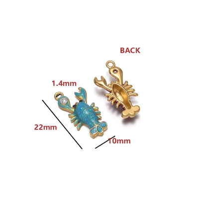 High Quality Jinrou 18K Gold Plated Stainless Steel Enamel Lobster Shape Pendant Findings for Necklace Earrings Jewelry Making