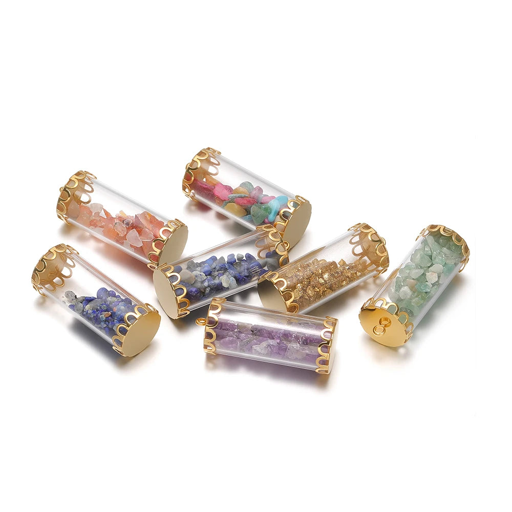 New Fashion Stainless Steel 18k Gold Plated Chips Glass Wishing Bottle Charms Pendant for Handmade Jewelry Necklace Making