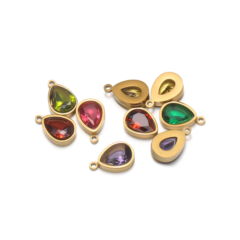 2-in-1 18K Gold Plated Teardrop Stone Setting Pendant with Single-Sided Rhinestone Accents 0.8mm Single-Hole