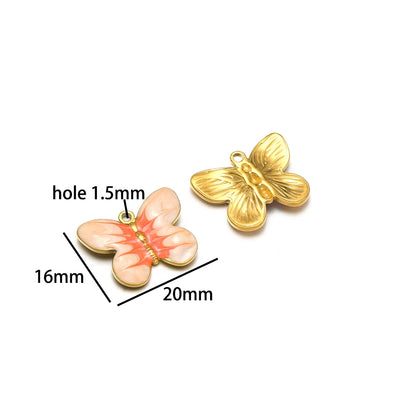 New  Fashion 18k Gold Plated Stainless Steel Enamel Butterfly Charm Pendant for DIY Necklace Jewelry Making  Accessories