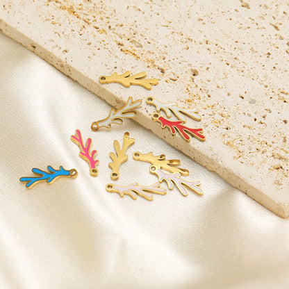 18k Gold Plated Stainless Steel Enamel Coral Charm Pendant for DIY Necklace Jewelry Making Accessories