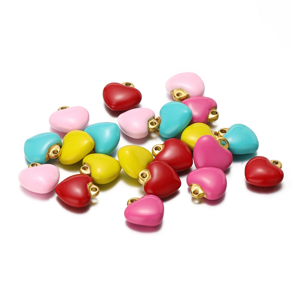 Colorful Heart Shaped Pendant Stainless Steel 18k Gold Plated Enamel Charms Pendant for Women Jewelry Necklace Making
