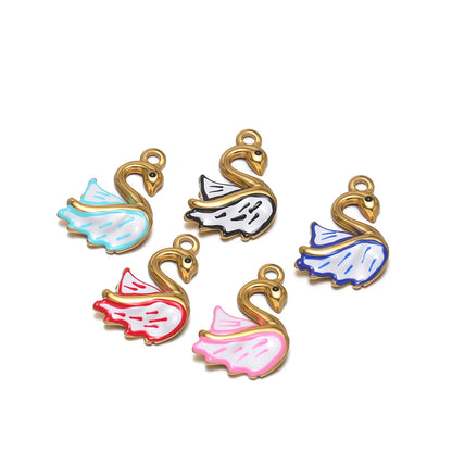 Wholesale Stainless Steel18k Gold Plated Enamel Swan Charms Pendant for DIY Jewelry Necklace Earring Making