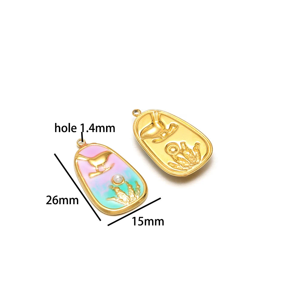 Stainless Steel 18k Gold Plated Enamel Heart Starfish butterfly Shell Zircon Charm Pendant for Jewelry Necklace Making