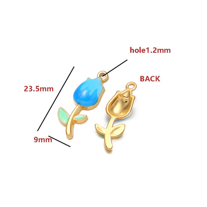 18K Gold Plated Tulip Charms Enamel Flower Bud Pendants Sweet Floral Jewelry Making Supplies for DIY Necklace Bracelet