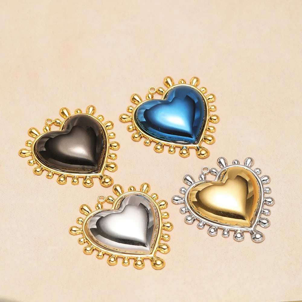 New Arrival Stainless Steel 18k Gold Plated Sun Big Heart Shape Charms Pendant for DIY Jewelry Necklace Making