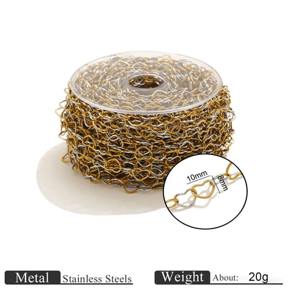 D1060 Two Tones Gold Silver Mixed Stainless Steel Chain Heart Oval Rope Paper Clip Chains PVD 18K Gold Plated for Jewelry DIY