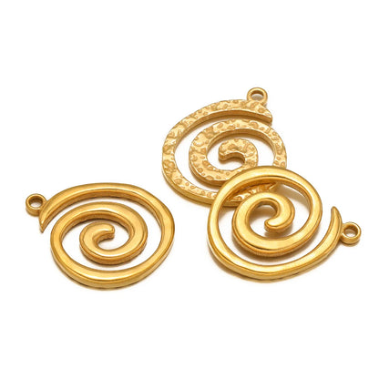 European American Retro Style Stainless Steel 18K Gold Plated Conch Spiral Hollow Charm Pendant for Jewelry Necklace Making