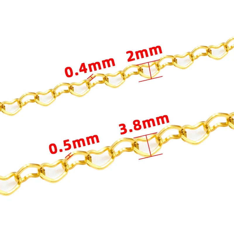 A3136 High Quality 18K Gold Plated Semi-Finished Waterproof Stainless Steel 2mm & 3.8mm Heart Chain for Jewelry Necklace Making