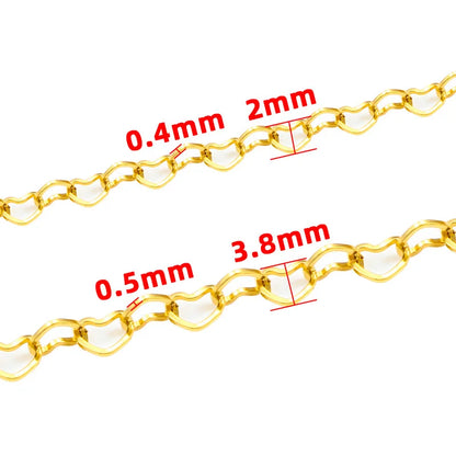 A3136 High Quality 18K Gold Plated Semi-Finished Waterproof Stainless Steel 2mm & 3.8mm Heart Chain for Jewelry Necklace Making