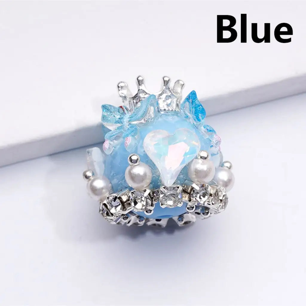Handmade Silver Alloy Crown Pendant with Acrylic Beads Butterfly Hearts and Clear Rhinestones for Pen Making