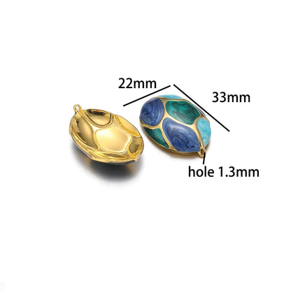 Newest 18k Gold Plated Stainless Steel Color Matching Hollow Oval Enamel Charms Pendant for Jewelry Necklace Earrings Making
