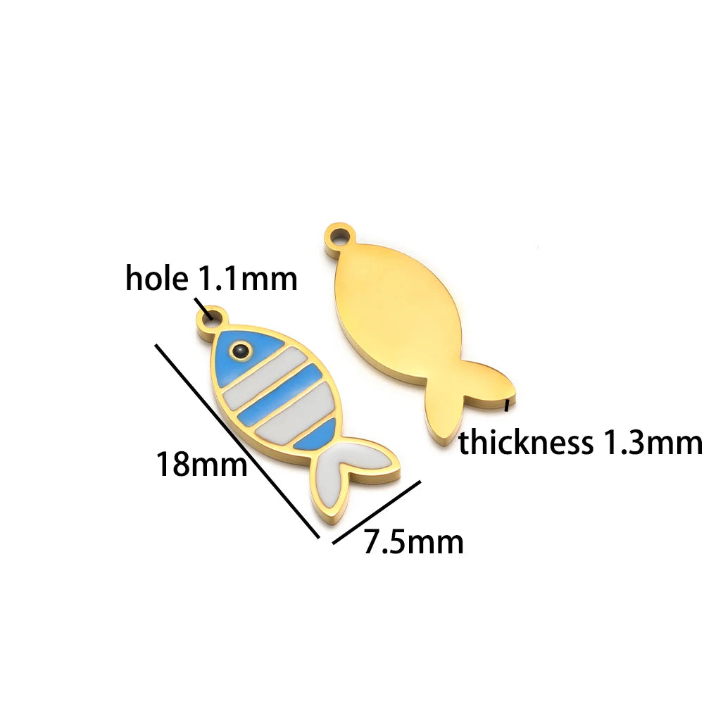 TIK TOK Hotsale 18k Gold Plated Stainless Steel Enamel Flower Fish Bowknot Heart Dragonfly Charm Pendant for DIY Jewelry Making