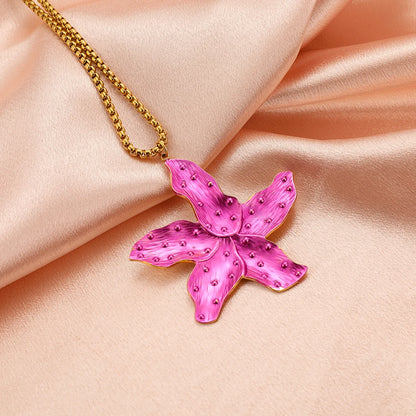 New Vintage 18k Gold Plated Stainless Steel Enamel Big Flower Charms Pendant for Women Jewelry Necklace Earrings Making