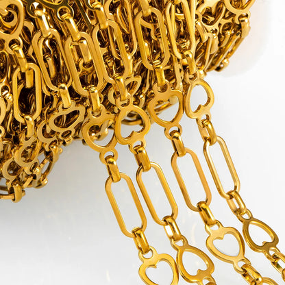 E258 Non Tarnish Gold Silver Chain Waterproof Stainless Steel Chains Paper Clip Heart Chains for Jewelry Custom Diy