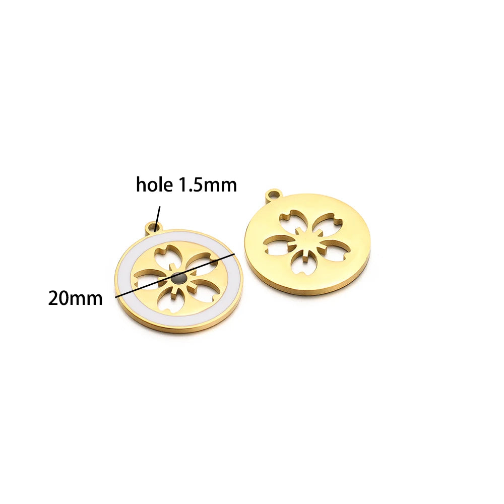 French Vintage Stainless Steel Gold Plated Dripping Oil Hollow Sun Star Butterfly Flower Charm Pendant for Jewelry Making