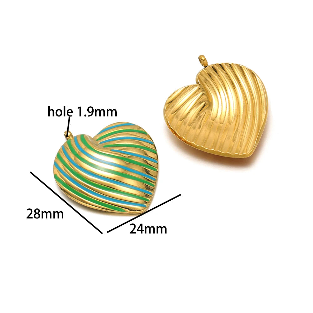 Bohemian Style 18k Gold Plated Stainless Steel Colorful Enamel Heart Charm Pendant for DIY Necklace Jewelry Making