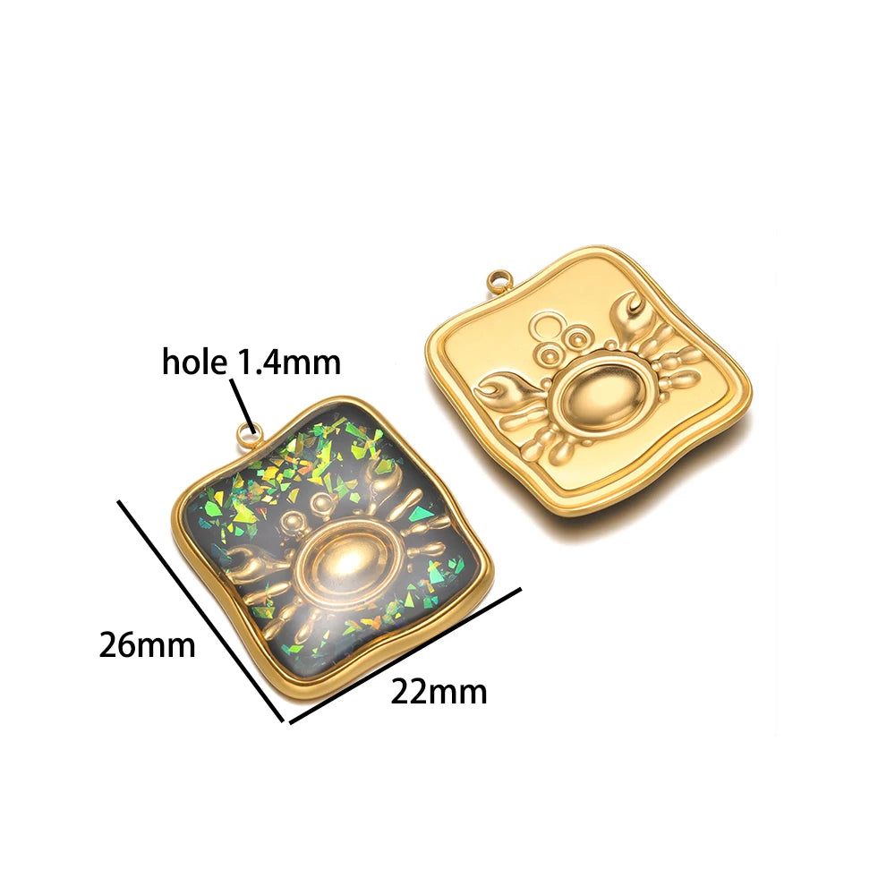 French Retro Stainless Steel 18k Gold Plated One Side Enamel Owl Starfish Conch Charm Pendant for DIY Jewelry Necklace Making