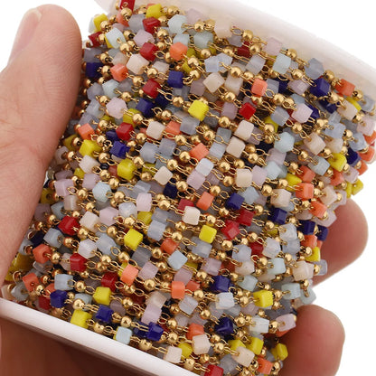D169 Non Tarnish Stainless Steel Rosary Chain Colorful Stone Bead Chains for Jewelry Necklace Bracelets Findings