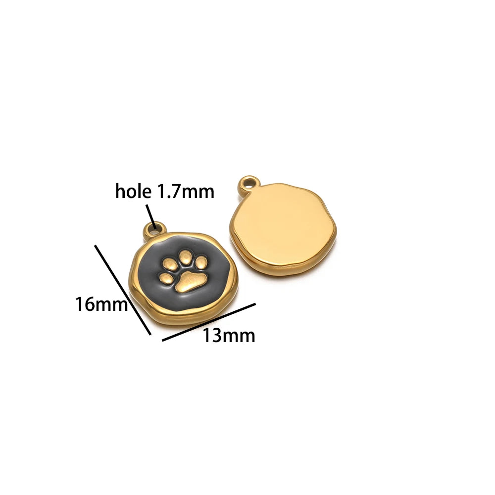 Factory DIY Charm 18k Gold Plated Stainless Steel Enamel Cross Dog Paw Pendant for Women Necklace Jewelry Making