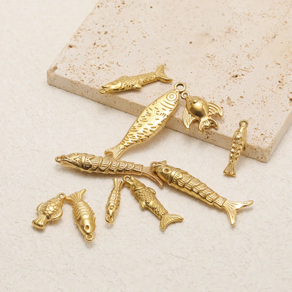 Full Solid 18K Gold Plated Fish Charms Real Weight Koi Carp Pendants for DIY Luxury Jewelry Making Supplies