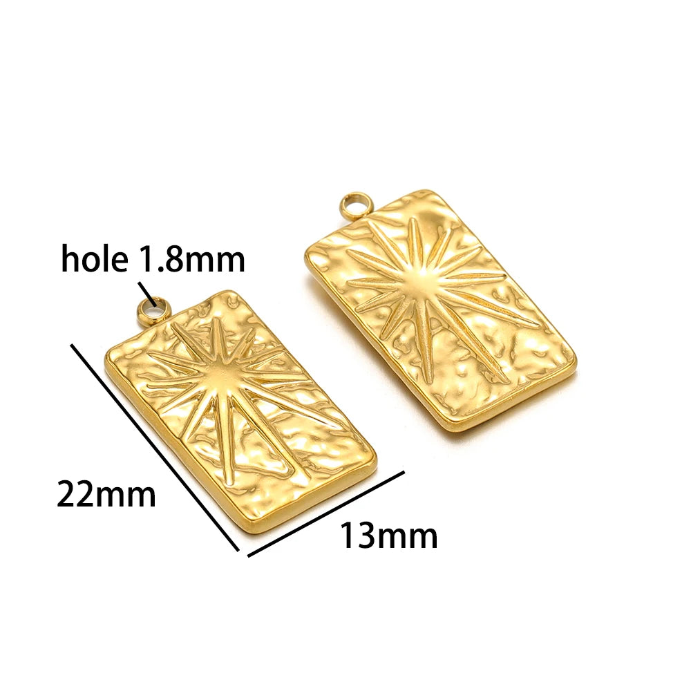 Vintage 18k Gold Plated Stainless Steel Rectangular Sun Feather Charm Pendant for Necklaces Jewelry Making