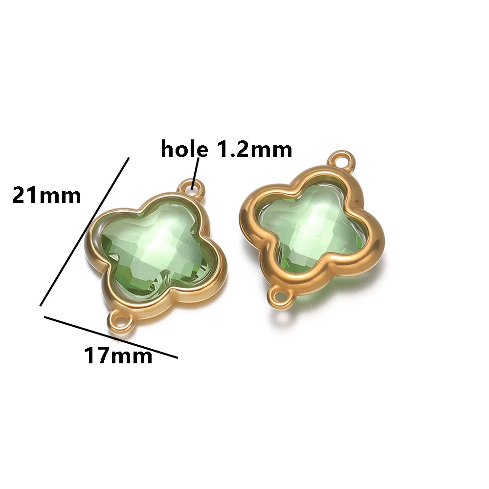 Wholesale 18k Gold Plated Stainless Steel Crystal Zircon Four Leaf Clover Charm Pendant for DIY Necklace Jewelry Making
