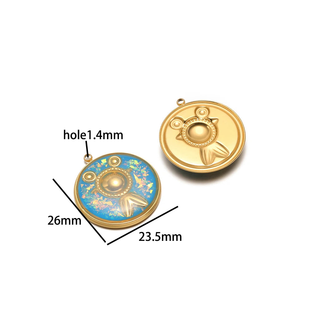 French Retro Stainless Steel 18k Gold Plated One Side Enamel Owl Starfish Conch Charm Pendant for DIY Jewelry Necklace Making