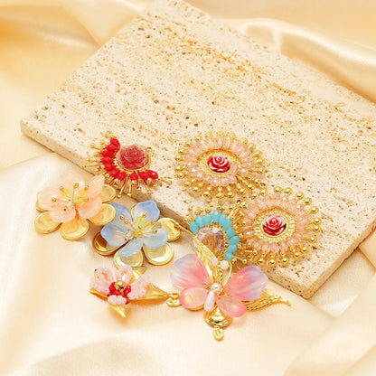 Handmade 18k Gold Plated Stainless Steel Crystal Geometric Flower Sun Charm Colorful Butterfly Pendant for Jewelry Making