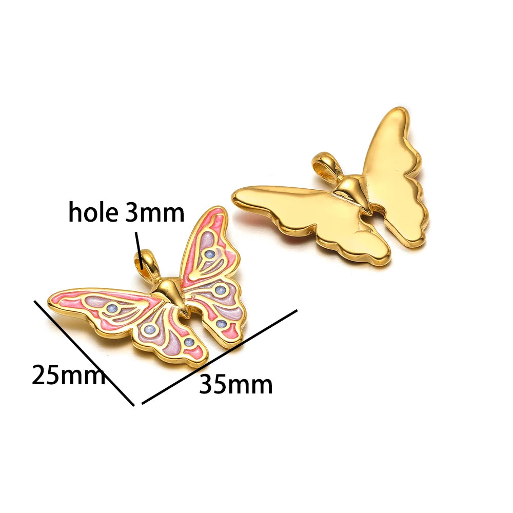 Popular Fashion 18k Gold Plated Stainless Steel Drip-oil Butterfly Flower Heart Charm Pendant for Women Jewelry Making