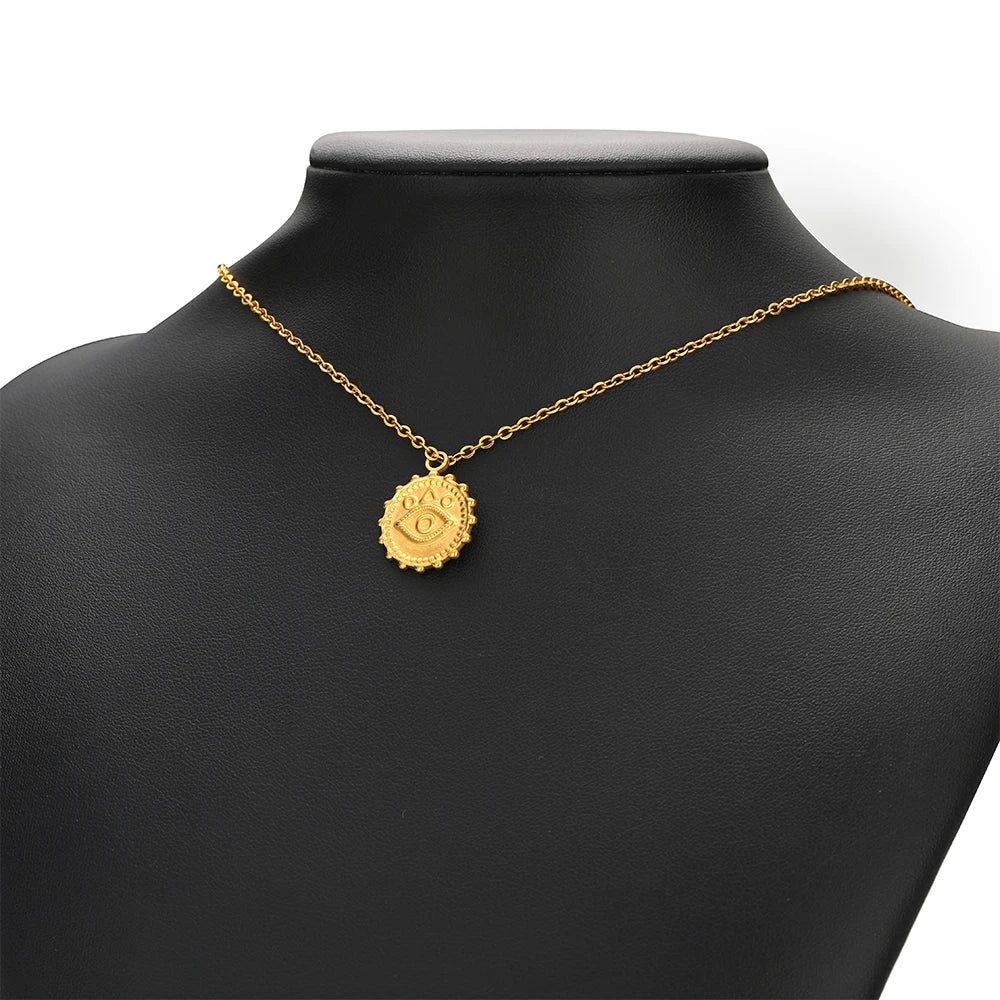 Vintage Fashion Stainless Steel Gold Plated Moon Hand Round Cross Sun  Eye Charm Pendant for Jewelry Necklace Earring Making