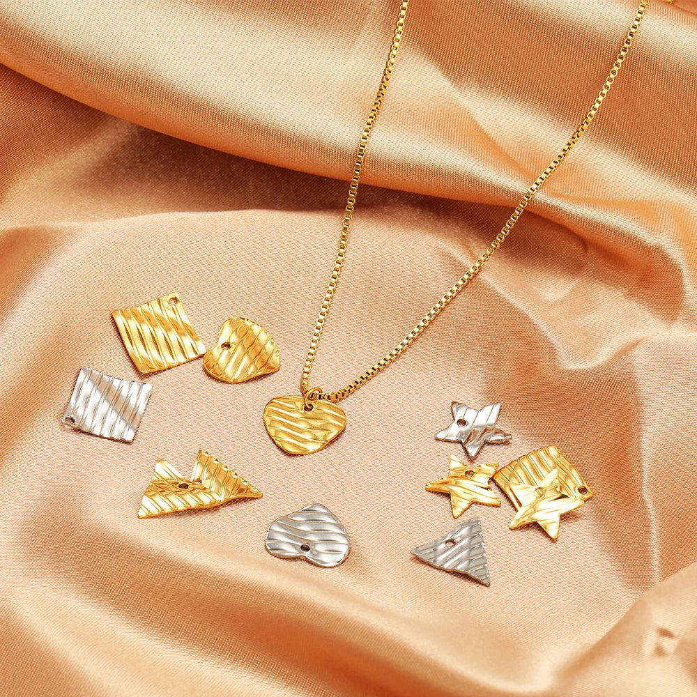 Wholesale Stainless Steel  Gold Plated Heart Rhomboid Five-pointed Star Triangle Charms for Jewelry Necklace Earring  Making