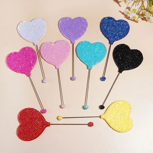 Trendy Heart Mirror Focal Beads Rhinestone Inlaid Back Mixed Colors for Beadable Items Keychain Charm DIY Jewelry Bulk Supplies