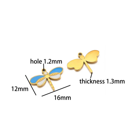Factory Wholesale 18k Gold Plated Stainless Steel Enamel Dragonfly Charm Pendant for DIY Necklace Earrings Jewelry Making