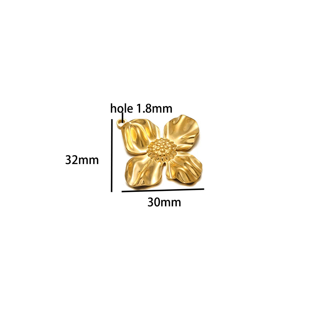 Vintage Stainless Steel18k Gold Plated Heart Flower Leaves Charms Pendant for DIY Jewelry Necklace Earring Making