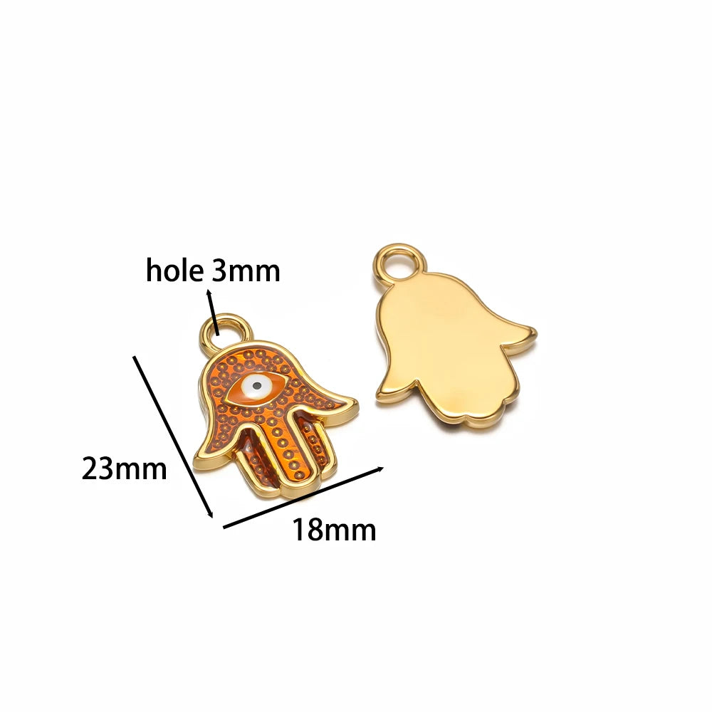 Bohemian Style 18k Gold Plated Stainless Steel Eye Enamel Palm Shaped Charm Pendant for DIY Necklace Jewelry Making