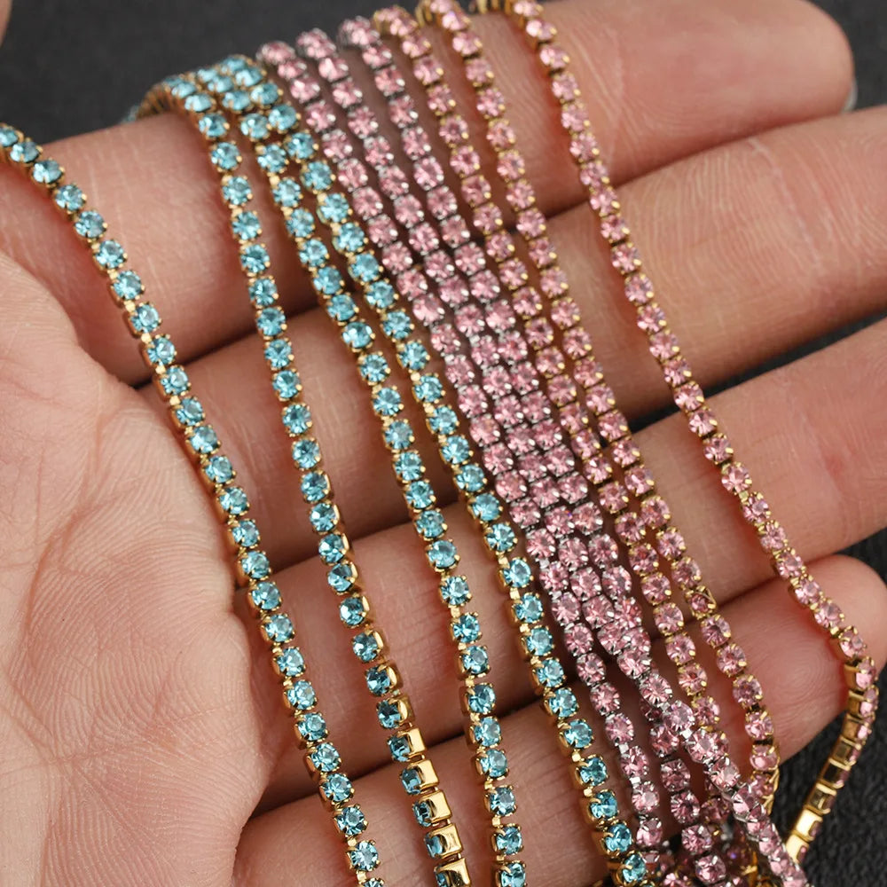 D611 Wholesale Crystal Rhinestones Claw Chain Shiny Tennis Bulk Stainless Steel Chains for Shoes Cloth Jewelry Bag Decoration