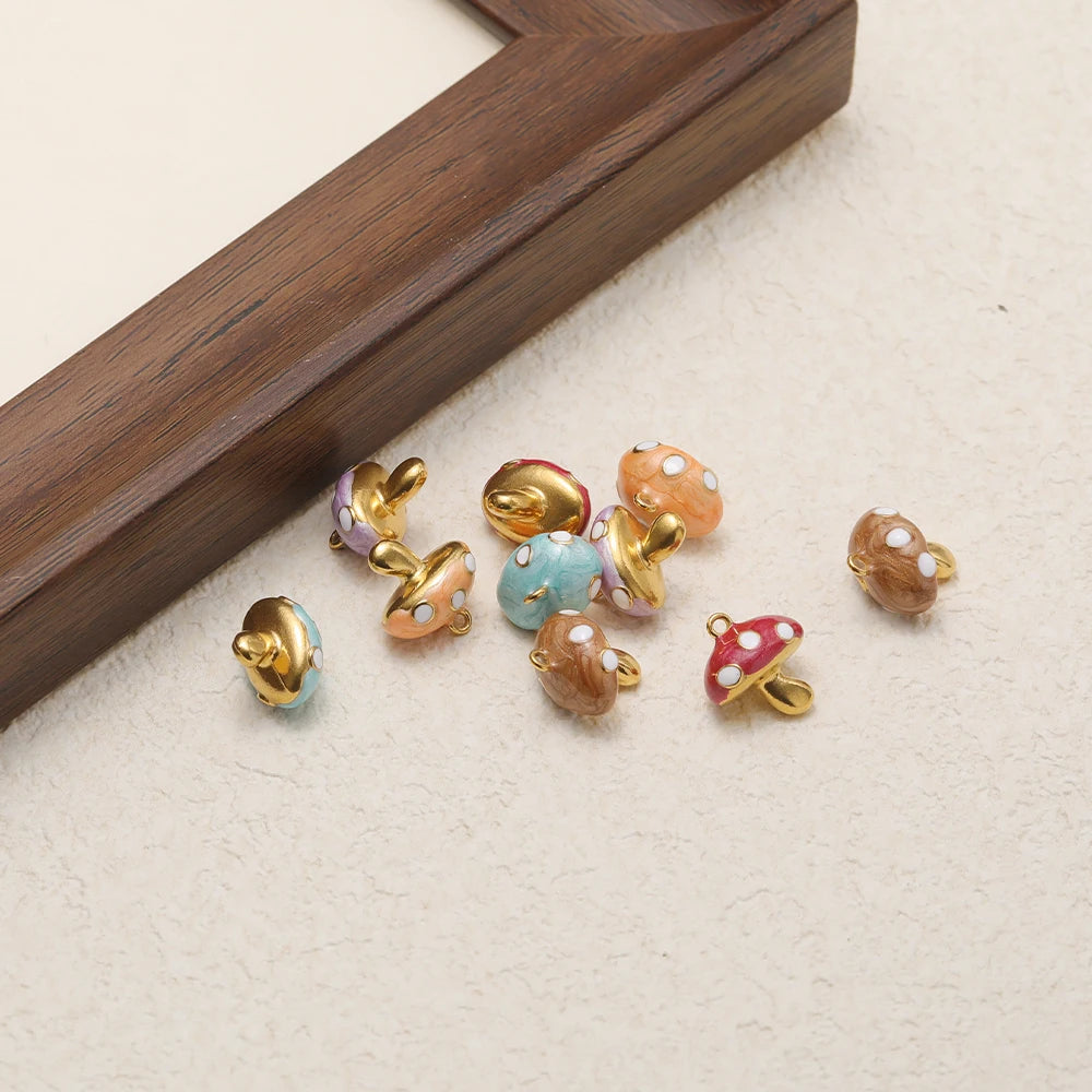 Gold Plated Mushroom Charm with Light Blue Enamel for DIY Jewelry Making, Cute Mushroom Pendant for Necklace Bracelet