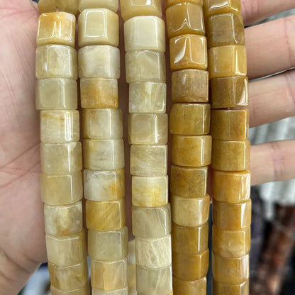Natural Hexagon Prisms Stone Gemstone Irregular Bead, Hexagonal Rondelle Rondel Beads for DIY Jewelry Making 10x14mm, 19-20cm 8"