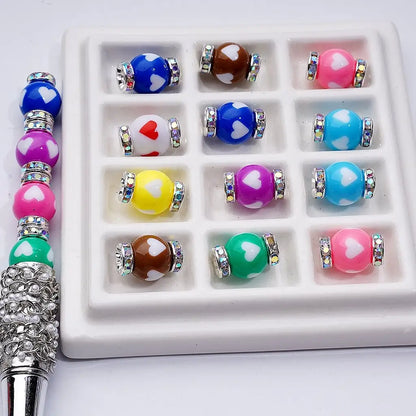 Multi-Color 12mm Round Heart Prints Acrylic Lantern Beads for Pen Beads