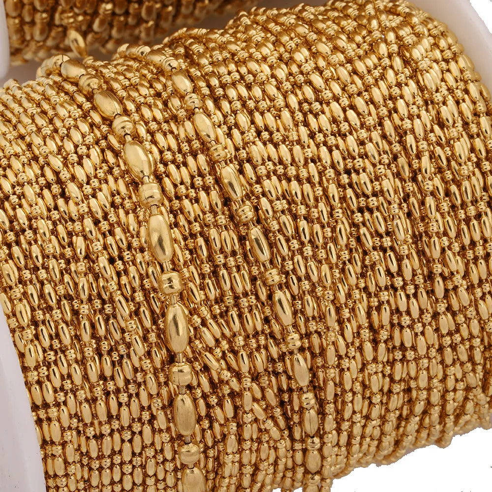 E576 New Arrival Stainless Steel Anti Tarnish 18k Gold Plated Beads Chain for DIY Accessories Making 1.5mm 2.4mm