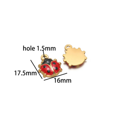 Wholesale 18k Gold Plated Stainless Steel Enamel Ladybird Insect Apple Strawberry Mushroom Charm Pendant for Jewelry Making