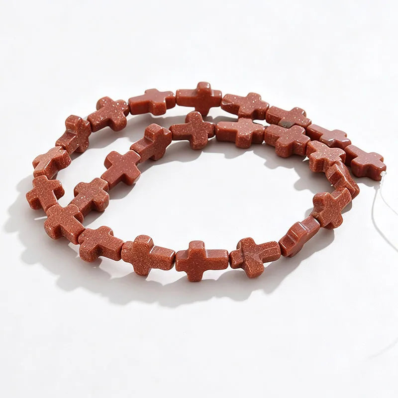 Natural Stone Christian Cross Beads Colorful Stones Loose Beads Strand for DIY Jewelry Making Bracelets Necklaces 12x16x5mm