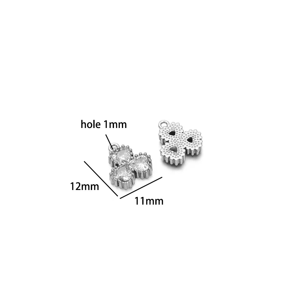 18k Gold Plated Stainless Steel Four Leaf Clover Triangular Droplet Oval Heart Zircon Charm Pendant for DIY Jewelry Making